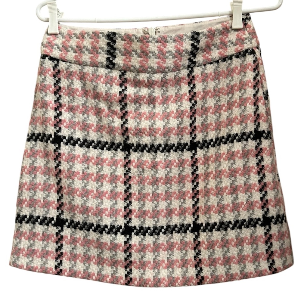 Topshop Pink, Cream & Black Plaid Tweed Mini Skirt